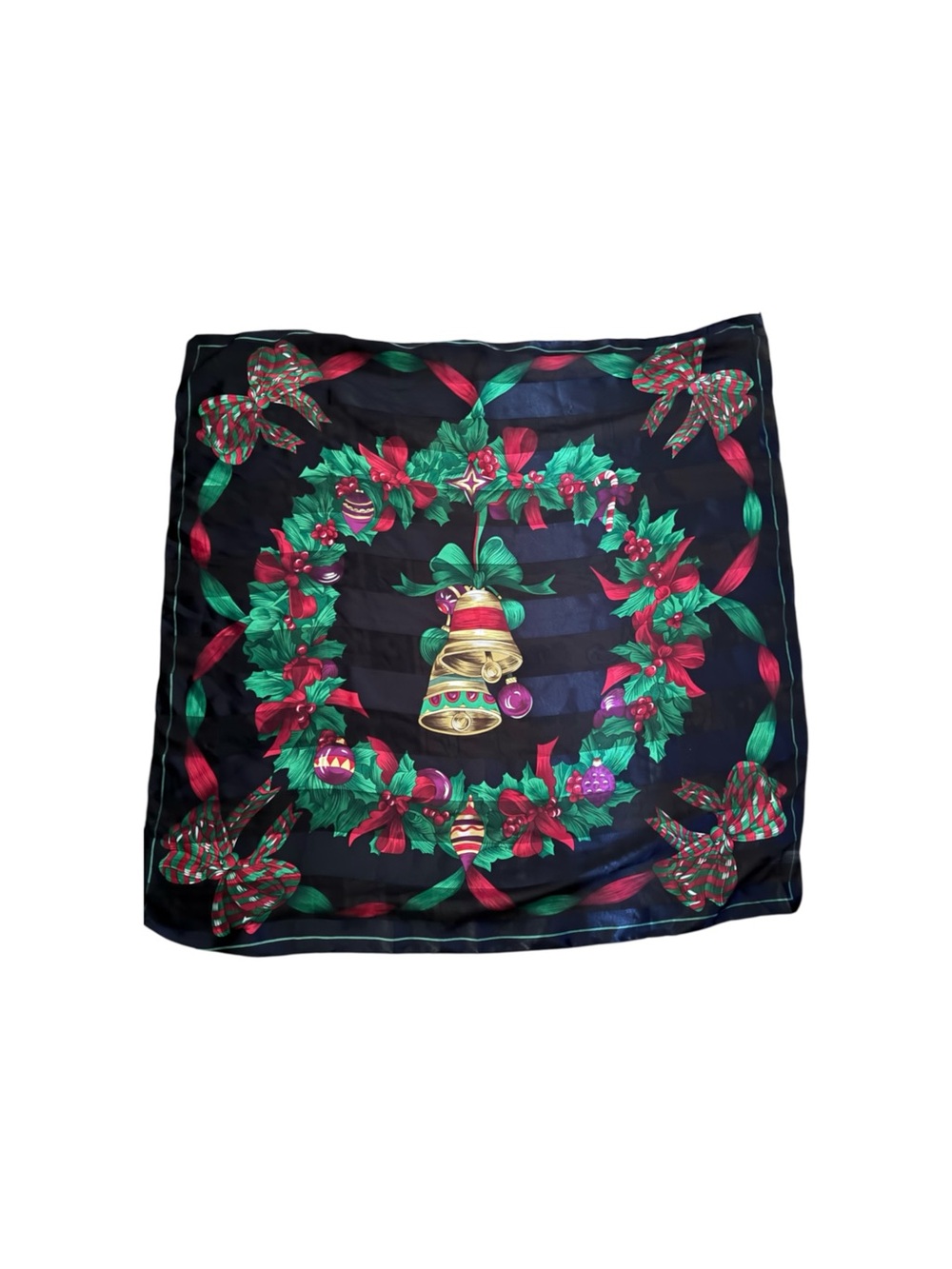 Vintage Elaine Gold Christmas Scarf Wreath Bells Holiday Square 34”